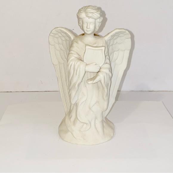 Vintage Bisque Porcelain Angel with Lyre Harp Taper Candle Holder - Picture 9 of 13